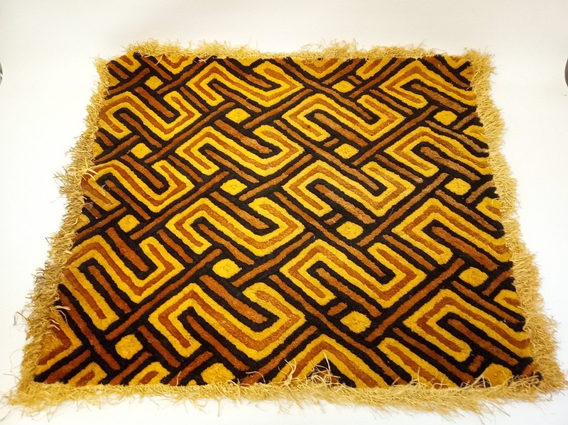 Vintage African raffia textile Kuba Kasai geometric 28x23" gallery
