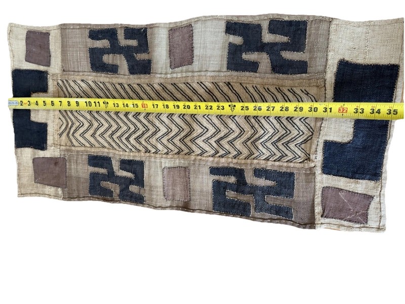 Vintage African Kuba Cloth" Handwoven Raffia Long Panel Congo Textile gallery