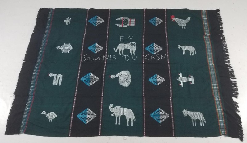 Vintage African Souvenir Tribal Animal Pattern Fringed Textile 63x44in