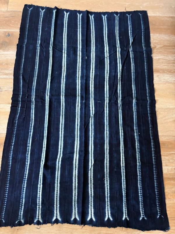 Vintage African Indigo Denim Shibori Mudcloth Fabric 59” L x 38" W Textile 1192