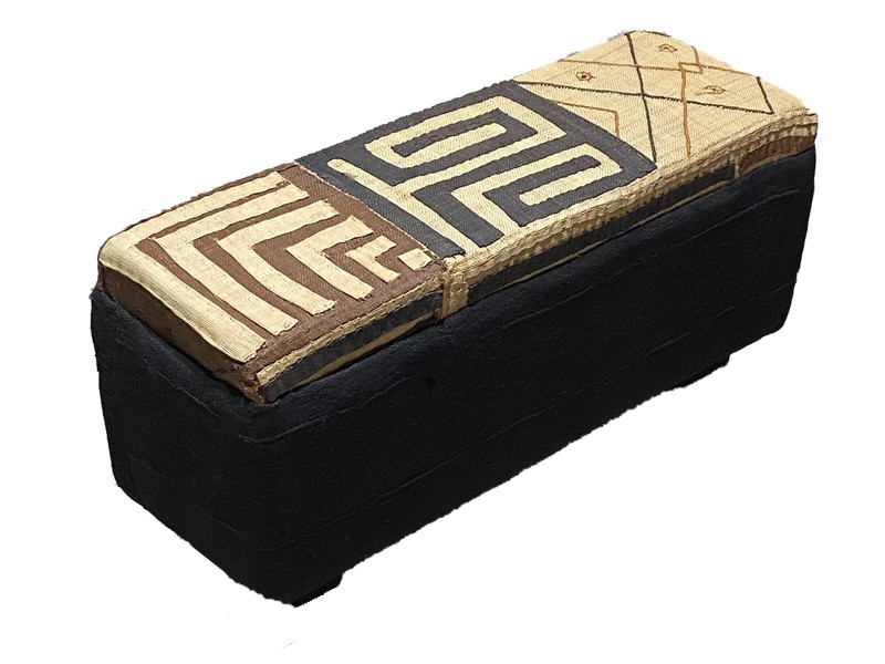 # 3468 Custom Made Kuba & Mud Cloth Ottoman 31" W by 14"h