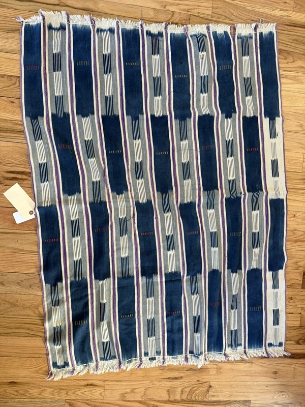 Vintage West African Indigo Textile Baule Purple Stripes Mudcloth 56”L x 41”W