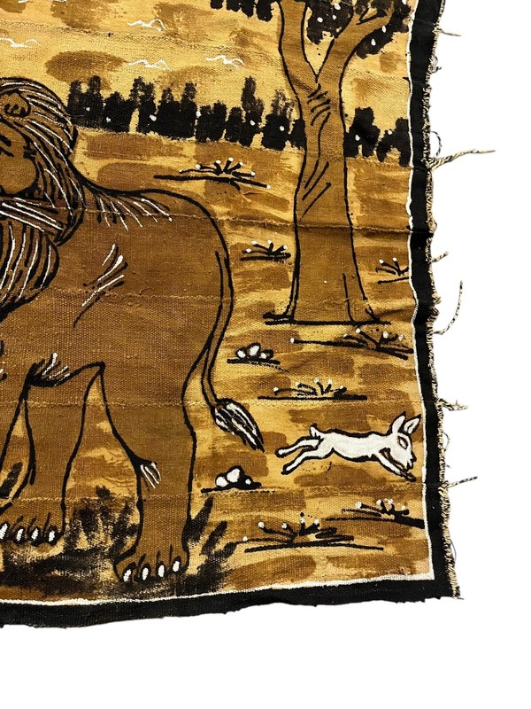 Vintage African Mud cloth Korhogo Senufo Lion Tiger 64x32 Hand Dyed Sewn gallery