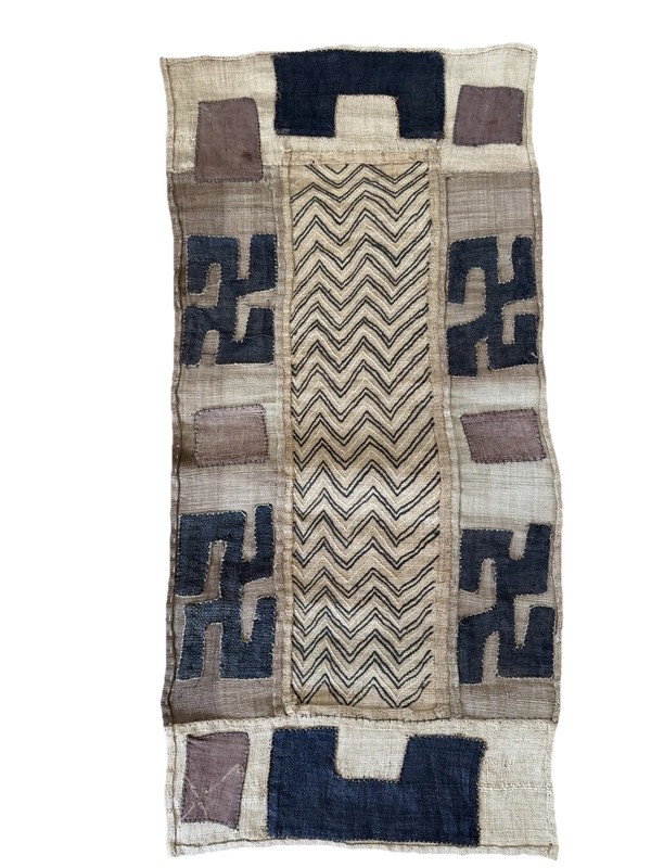 Vintage African Kuba Cloth" Handwoven Raffia Long Panel Congo Textile gallery