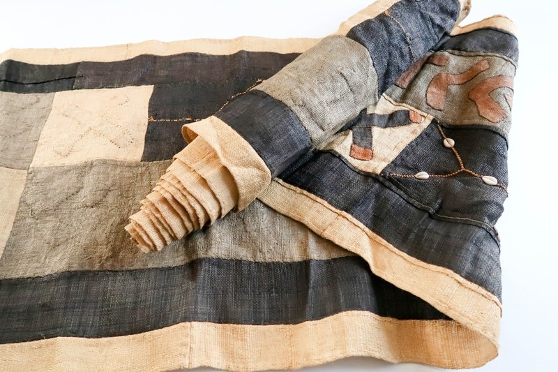 NEW Vintage African Kuba Dance Skirt 156x23 Raffia Textile Cowrie Shell Applique gallery