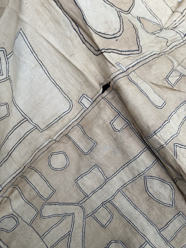 Vintage African Kuba Cloth 200" x 32" Handwoven Raffia Long Panel Congo Textile gallery