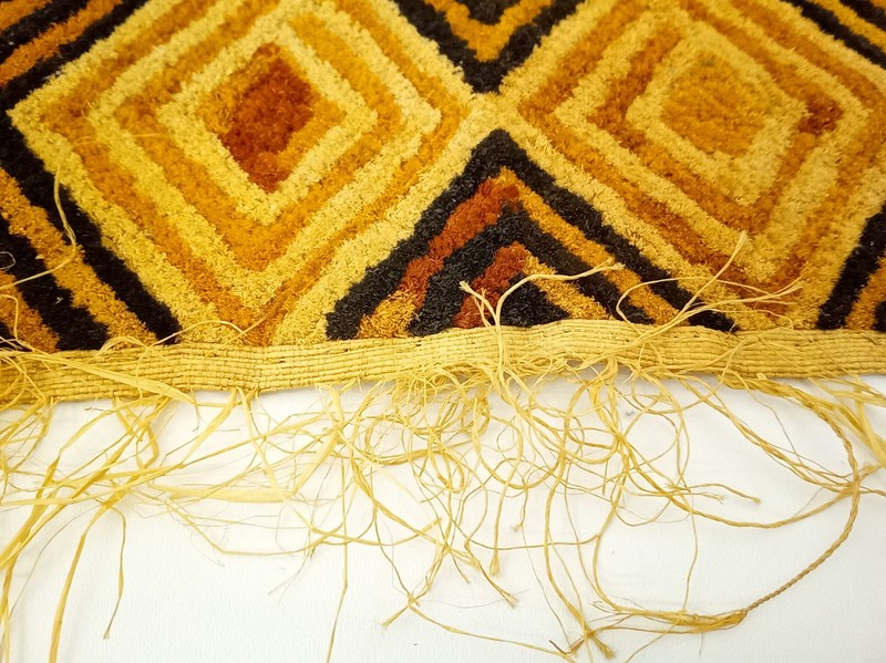 Vintage African raffia textile Kuba Kasai geometric 27x22" gallery