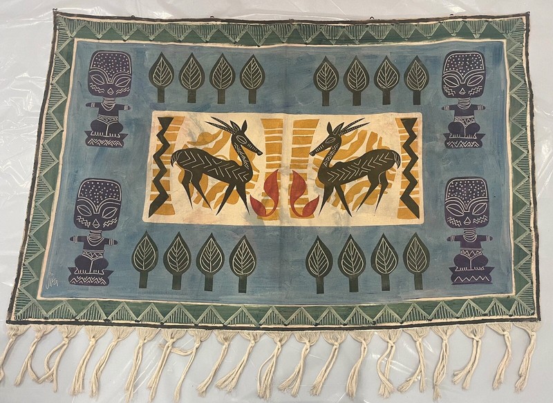 African Art Original: Wall Hanging, Wood-Block & Hand-Painted Canvas by Jira.