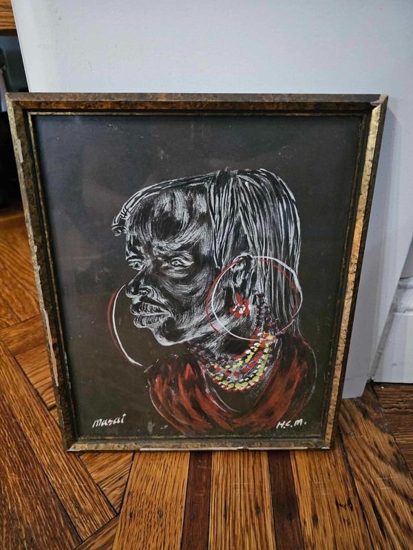 Kenya Masai HCM African Painting Framed 11.9X9.5in»