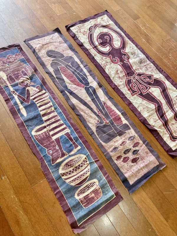 3 Pc Handmade West African Batiks Featuring Local Life 40” x 36” gallery