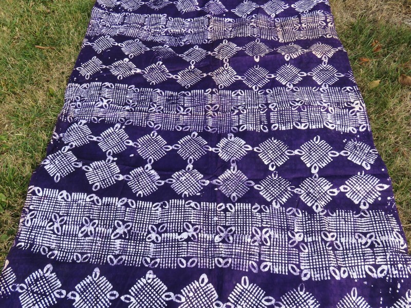 Vintage Purple Batik 4.3' X 7.75' Cotton Damask Block Print Textile West Africa gallery