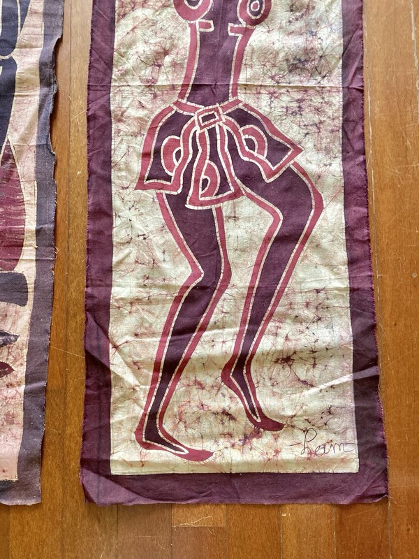 3 Pc Handmade West African Batiks Featuring Local Life 40” x 36” gallery