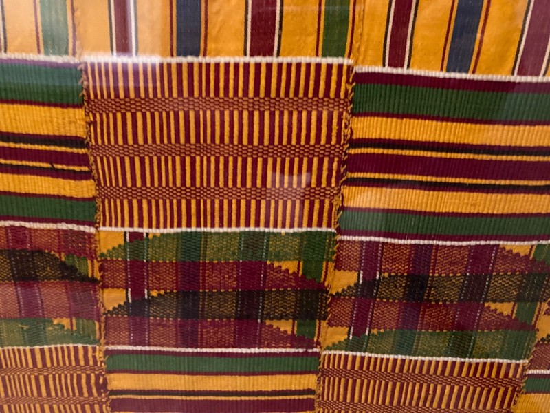 Kente Cloth Vintage African Textile Ghana Handwoven 32”x40” Orange Green Black