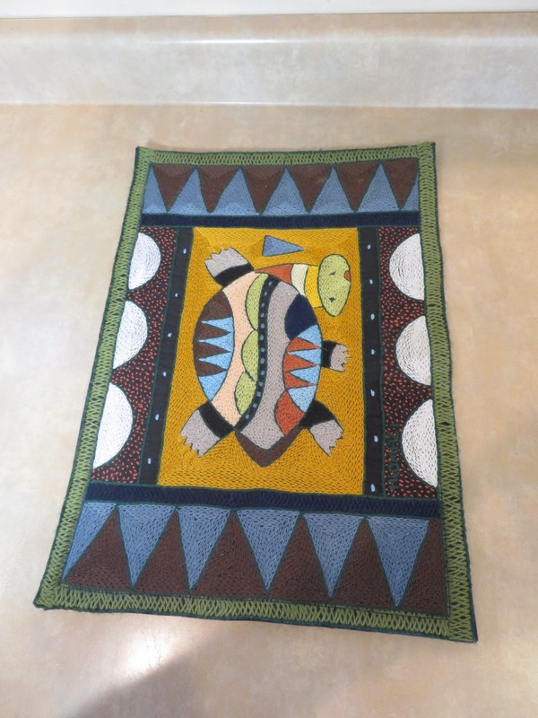 African Hand Made Art Embroidered Placemat Tapestry Place Mat, Signed, 17" x 12" gallery