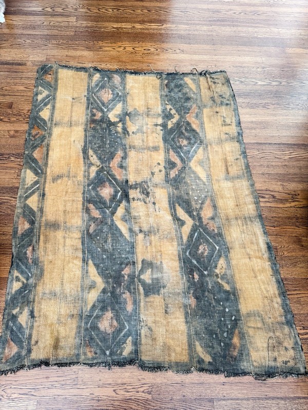 Vtg LARGE African Kuba Cloth Textile Handwoven Mud Cloth DRC Congo 67”x48” RARE gallery
