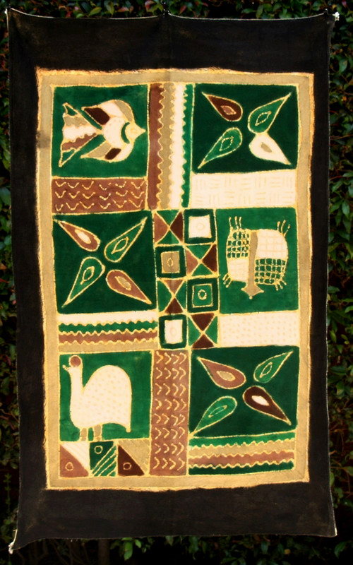 Rare 2004 Batik Tapestry Zimbabwe Folk Art African Sadza Fabric Handmade 33″X53″