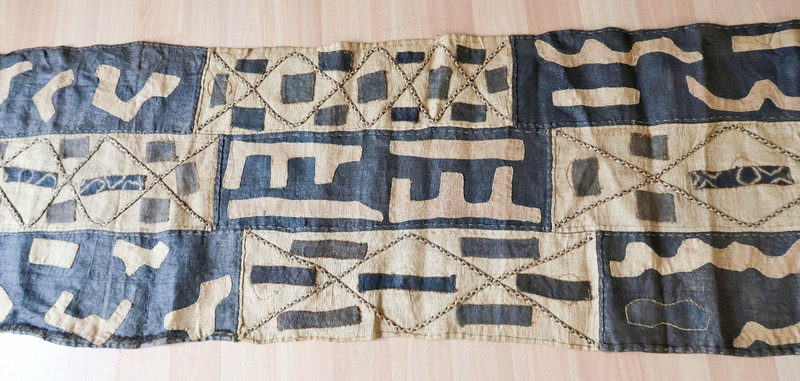 Vintage African Kuba Cloth 160" x 22" Handwoven Raffia Long Panel Congo Textile gallery