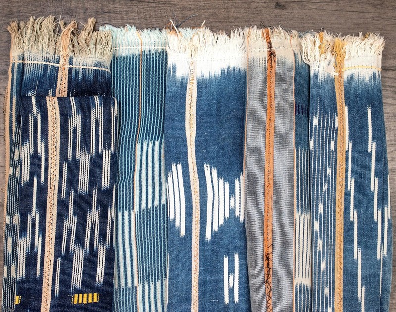 Orange & Blue West African Bondoukou Indigo Cloth Burkina Faso Multicolor Cotton