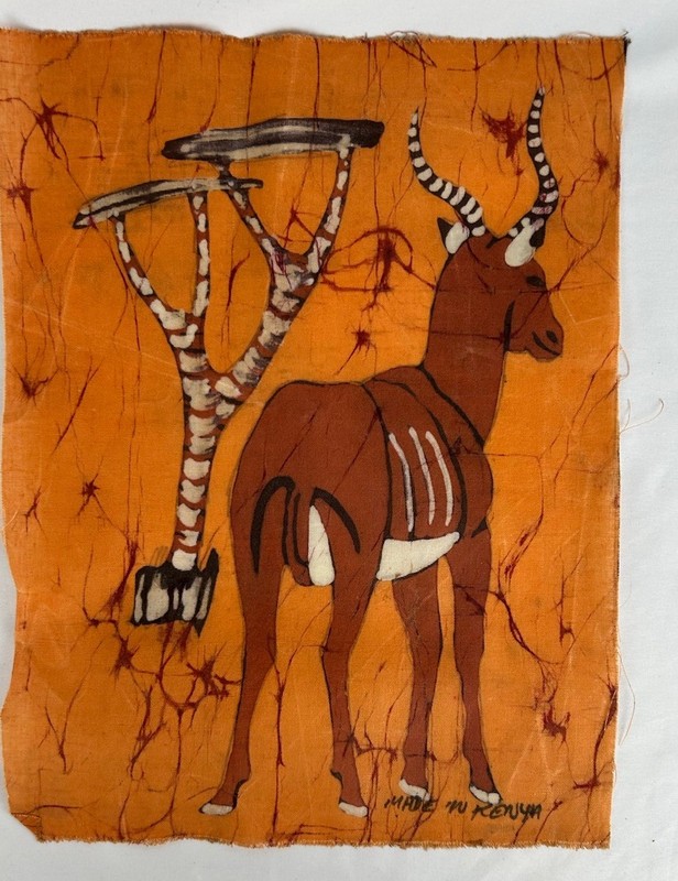 Batik African Art Panel Fabric Made In Kenya Impala Antelope Animal Tribal