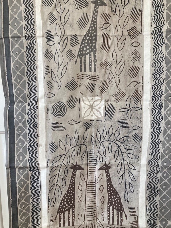 Large Block Print African Giraffe Textile - Handmade 24in x 68in Neutral Colors gallery