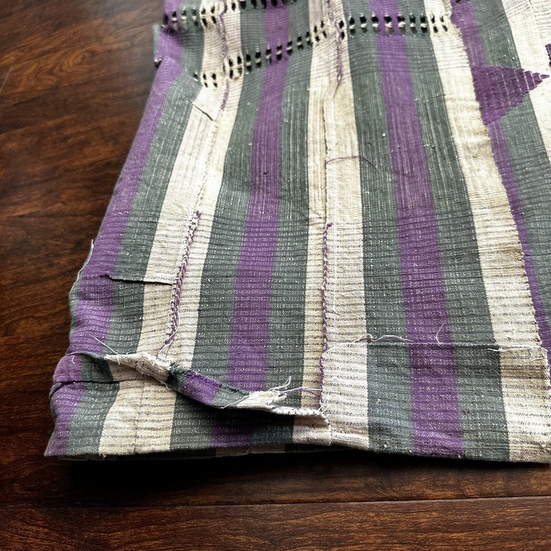 Nigerian Sanyan Aso Oke Hand Woven Fabric Purple Green Stripes 58" x 77" Vintage gallery