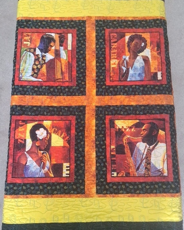 African American Culture Jazz Club Caberet Quilt 66x66" New Orleans Saxophone