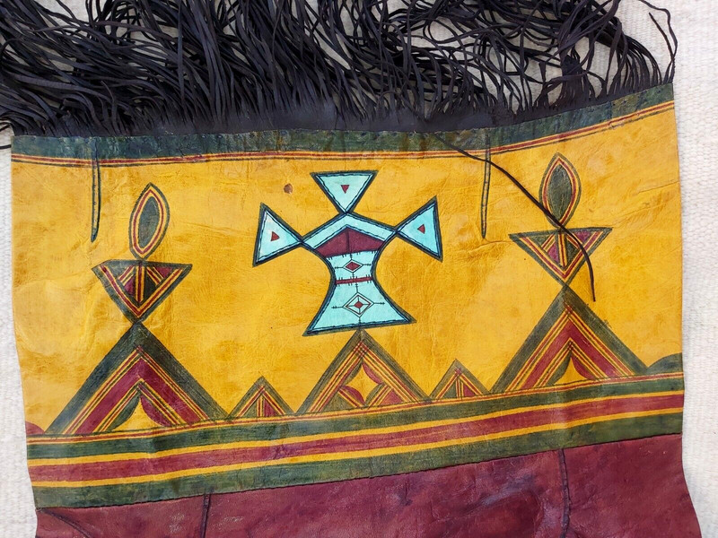 Vintage Tuareg Camel Fringed Leather Saddle,Tent Cushion Painted Cushion Mali gallery