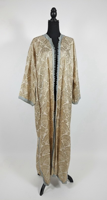 Antique Moroccan Fez Brocade Kaftan - Early 20th C Gold Silk Khrib Takchita Gown