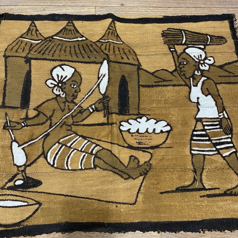 Vintage African Tribal Handpainted Mud Cloth Tapestry 24x19.5 Inches gallery