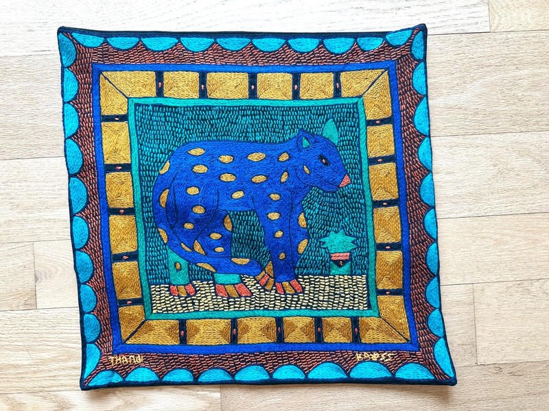 Kaross LEOPARD embroidery Africa art, pillowcase, tapestry hanging hand made New