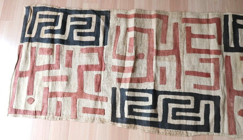 Vintage African Kuba Cloth 160" x 23" Handwoven Raffia Long Panel Congo Textile gallery