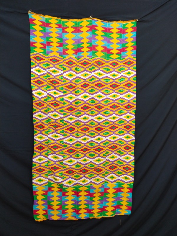 Vintage African Kente Cloth Ghana Handwoven Traditional Textile Bright Multicolo