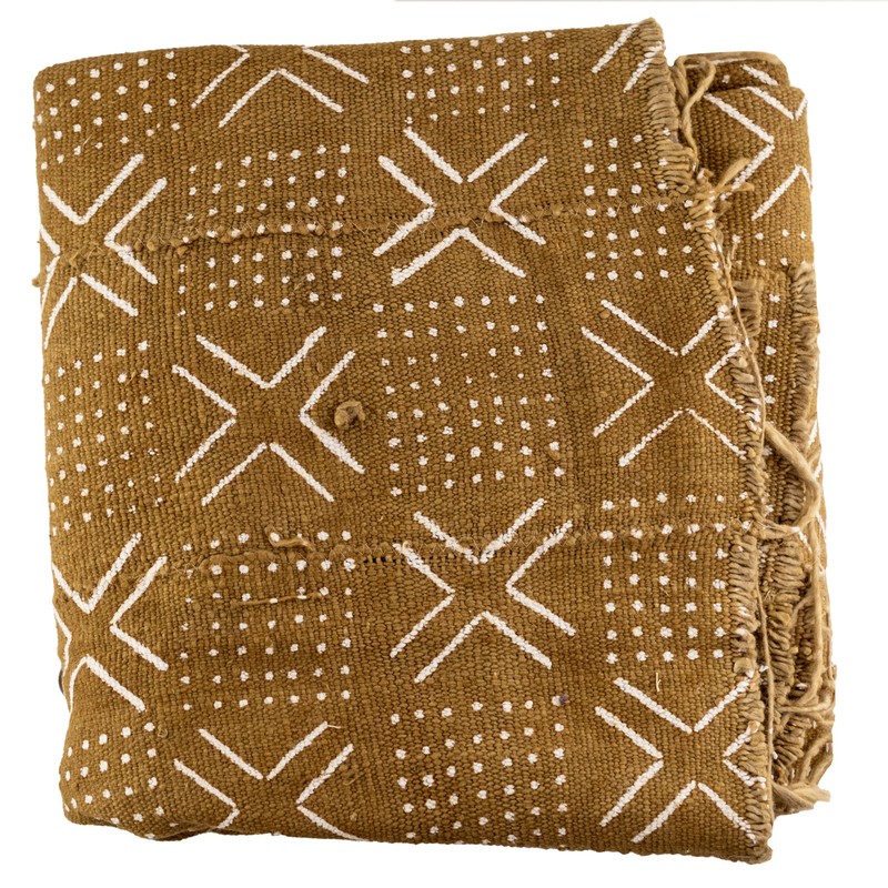 Caramel Brown Bogolan Mali Mud Cloth Dotted Cross Design African Cotton Handmade