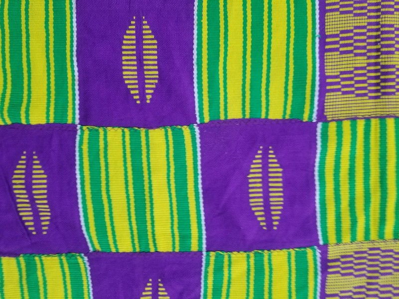Vintage Traditional Handwoven African Kente Textile Panel 63x33 inches gallery