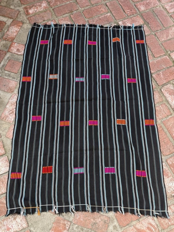 Vintage African Black Baule With Blue Stripes Mudcloth 54”L x 38”W | No. 91 gallery