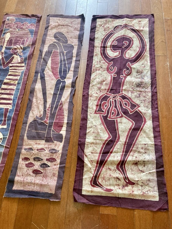 3 Pc Handmade West African Batiks Featuring Local Life 40” x 36” gallery