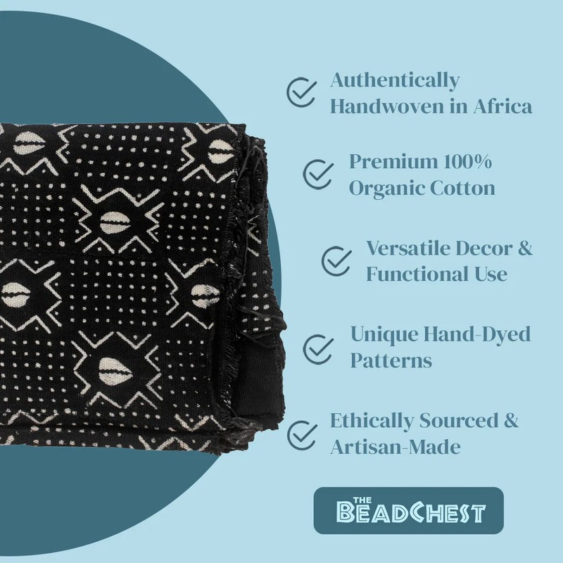 Ebony Black Bogolan Mali Mud Cloth Dotted Cowrie Design African Black and White gallery