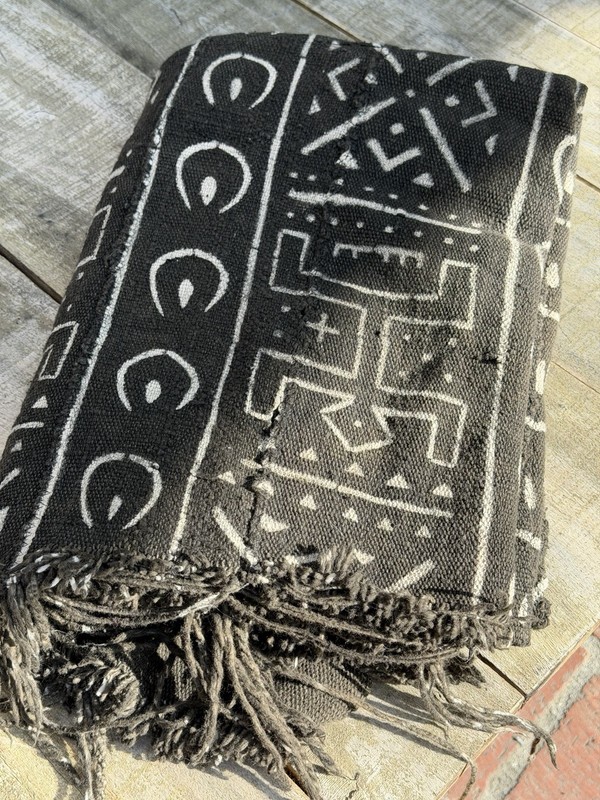 Vintage African Mudcloth Black 61”L x 40”W Textile | No. 90 gallery