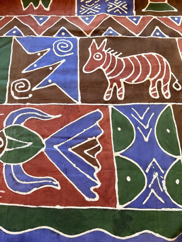 Vintage Large Folk Art Animals Batik African Wall Art, 74” x 60” gallery