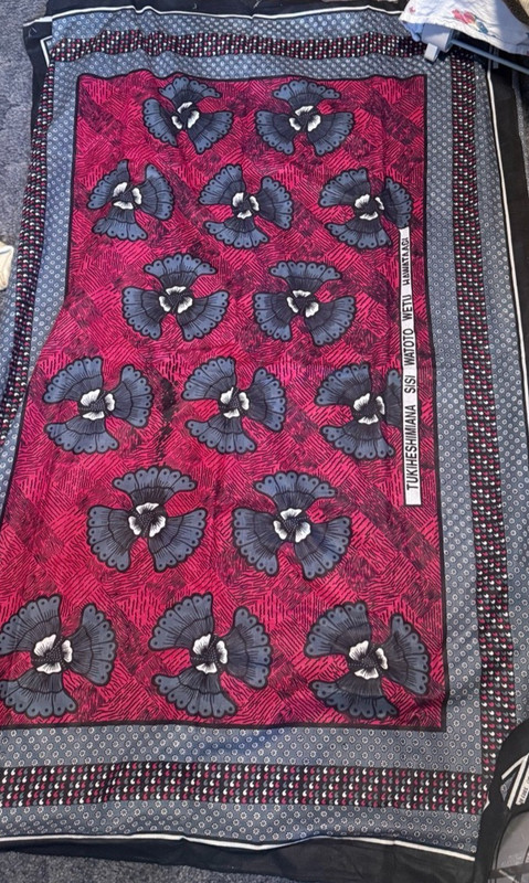 Vintage African Butterfly Kanga Fabric Wrap Swahili Textile Pink Black