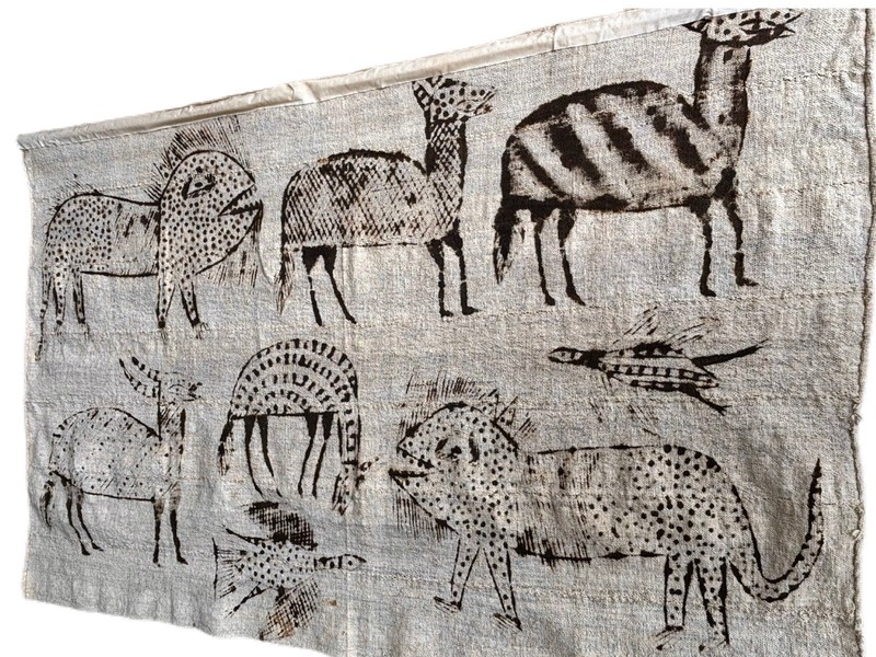 Vintage African Korhogo Mud Cloth Wall Hanging Animals Home Decor MCM Art gallery
