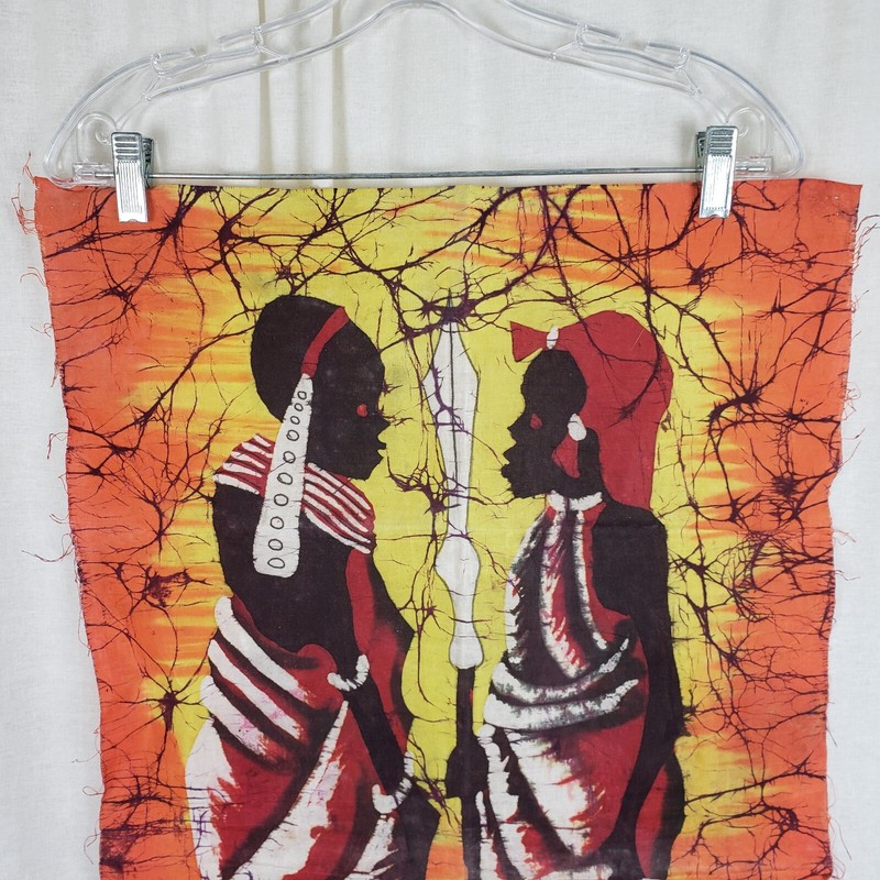 Vtg African Warriors Batik Fabric Wall Art Wax Textile Signed Chege Double Sided gallery