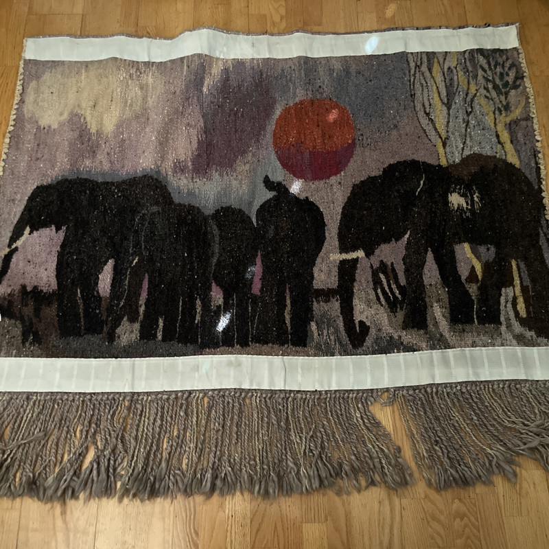 Phumalanga Swazihand Mohair Tapestry African Folk Art Elephants Artist Signed gallery