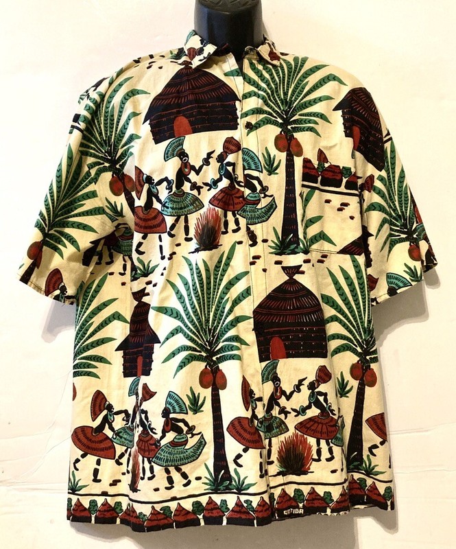 African Villagers Dancing Men's Shirt, From Satiba, Senegal, Handmade - 24"
