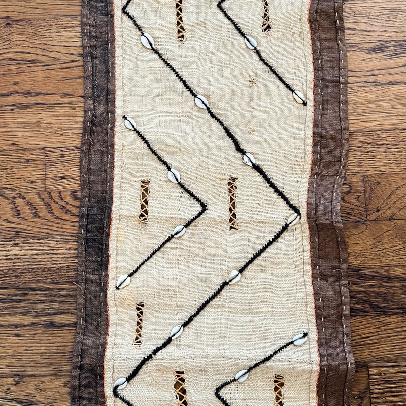 Vtg Long African Kuba Cloth Cowrie Shell Handwoven Tribal Textile 80” RARE Congo