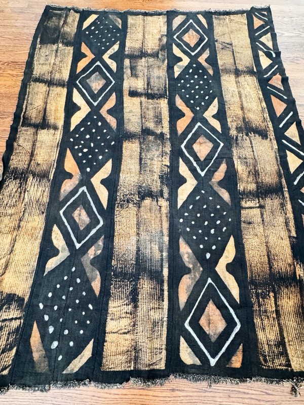 Vtg LARGE African Kuba Cloth Textile Handwoven Mud Cloth DRC Congo 67”x48” RARE gallery