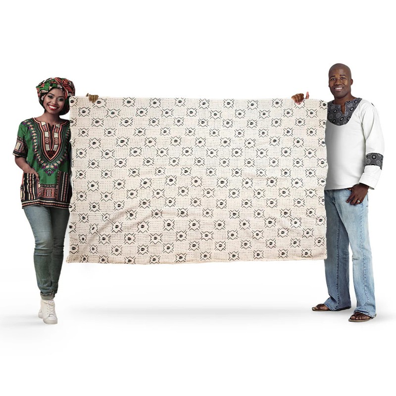 White Bogolan Mali Mud Cloth Dotted Cowrie Design African Black and White Cotton gallery