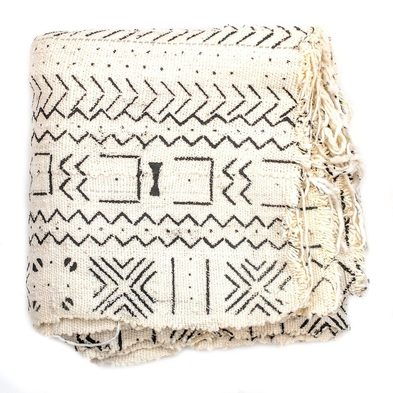 White Bogolan Mali Mud Cloth Geometric Design African Black and White Cotton