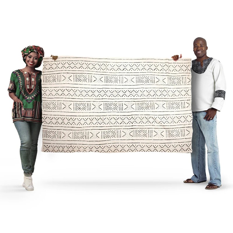 White Bogolan Mali Mud Cloth Tonka Design African Black and White Cotton gallery