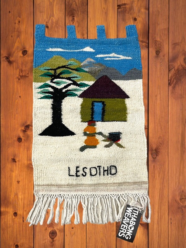 African Wool Tapestry Wall Hanging Hand Woven Art from Kingdom of Lesotho 16x30”